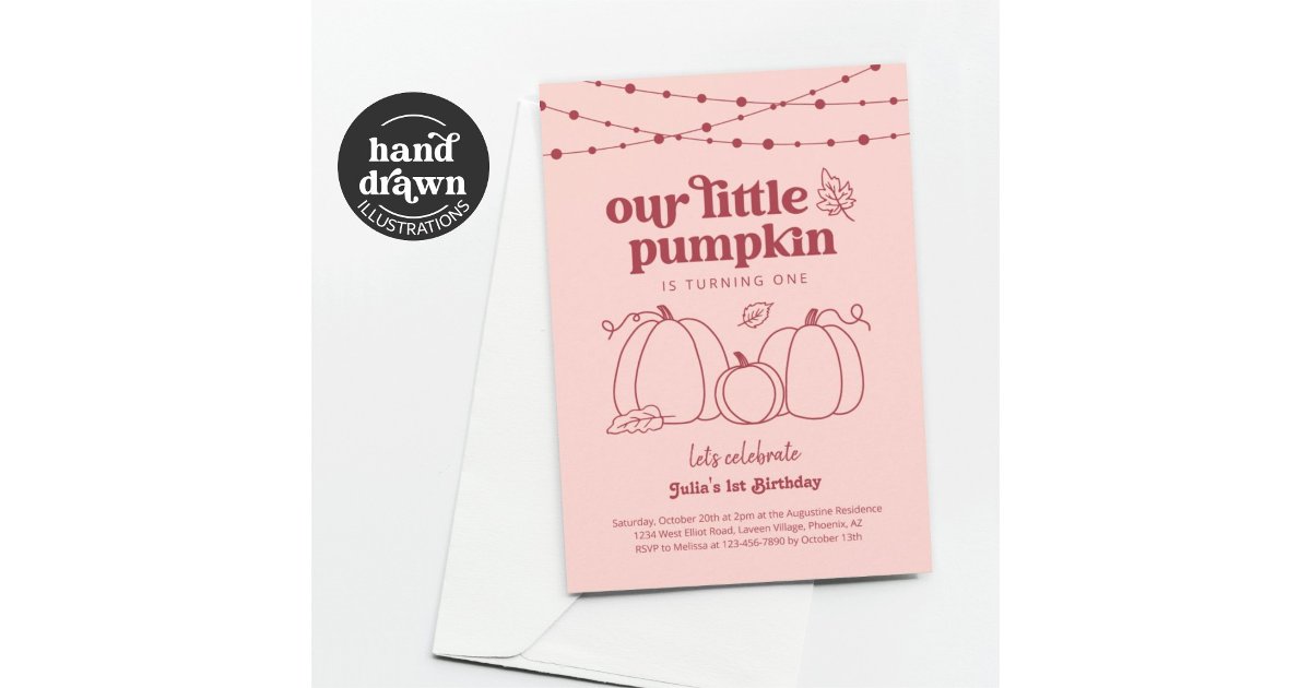 Girls Pink Our Little Pumpkin First Birthday Party Invitation | Zazzle
