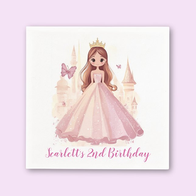 Girls Pink Personalized Princess Birthday Napkins (Creator Uploaded)