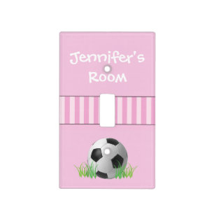Girl's Pink Personalized Soccer Light Switch Cover