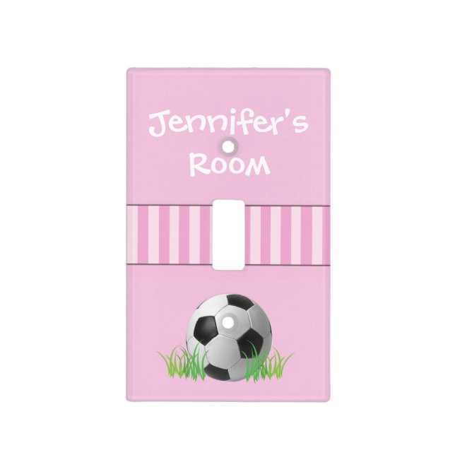 Girl's Pink Personalized Soccer Light Switch Cover (Front)