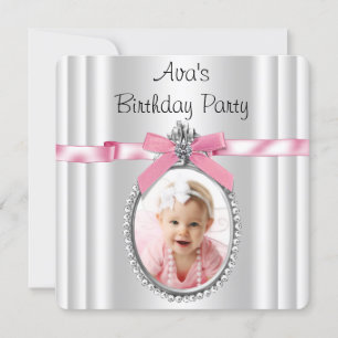Girls Pink Photo Birthday Party Invitation