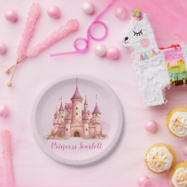 Girls Pink Princess Birthday Personalized  Paper Plates (Party)