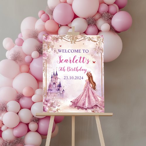 Girls Pink Princess Birthday Welcome Poster