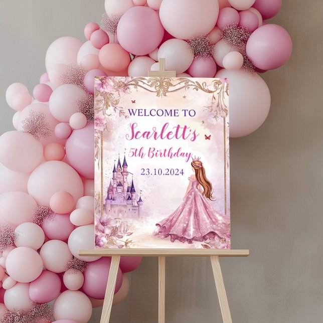 Girls Pink Princess Birthday Welcome Poster (Creator Uploaded)