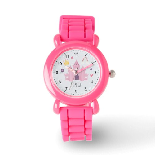 Girls Pink Princess Castle and Crown Kids Watch