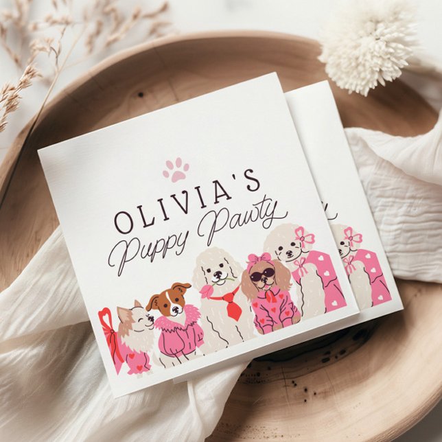 Girls Pink Puppy Pawty Birthday  Napkins (Creator Uploaded)