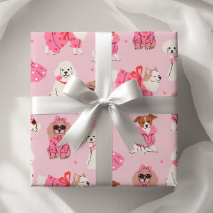 Girls Pink Puppy Pawty Birthday  Wrapping Paper