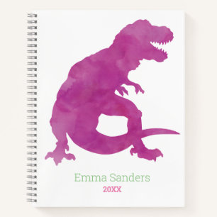 Girls Pink Purple Dinosaur Watercolor T-Rex Kids Notebook