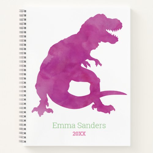 Girls Pink Purple Dinosaur Watercolor T_Rex Kids Notebook