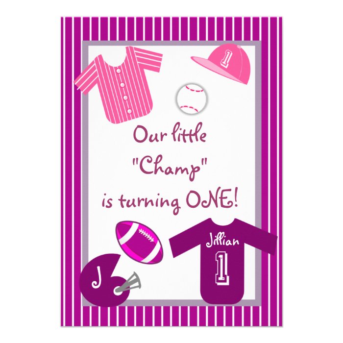 Girls Pink Purple Sports Birthday Party Invitation