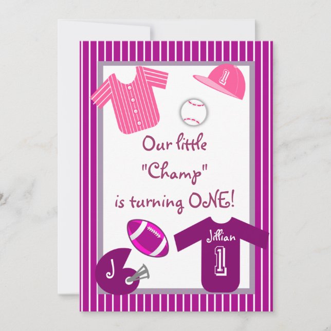 Girls Pink Purple Sports Birthday Party Invitation (Front)