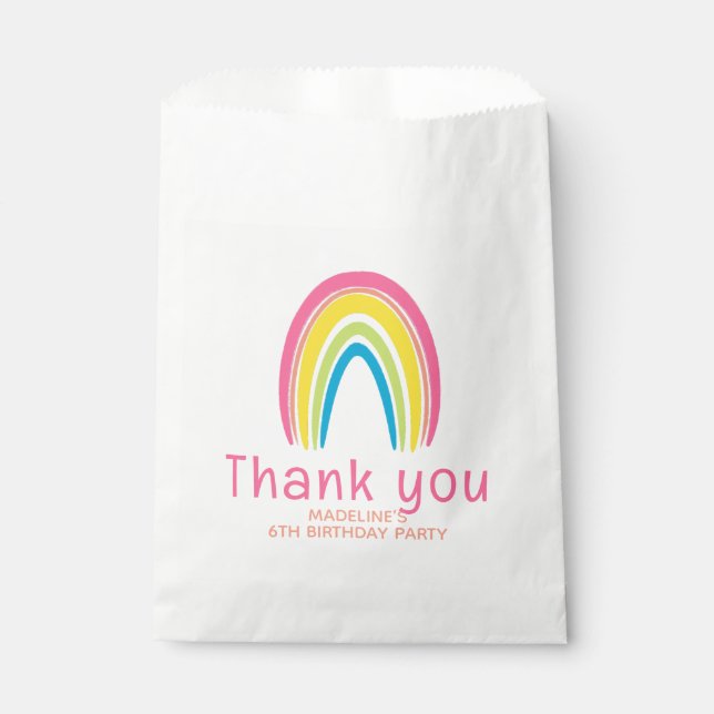 Girls Pink Rainbow Birthday Thank You Favor Bag (Front)