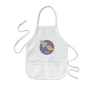 Girl's Pink Rocket Ship Space Galaxy and Name Kids' Apron