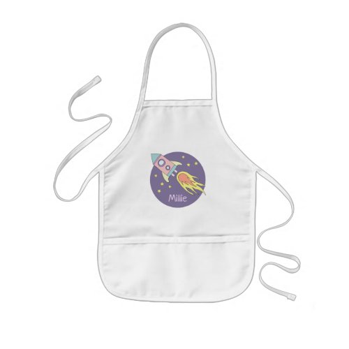 Girls Pink Rocket Ship Space Galaxy and Name Kids Apron