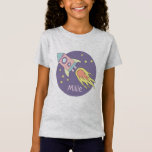 Girl's Pink Rocket Ship Space Galaxy and Name T-Shirt<br><div class="desc">This gorgeous kids design features a beautiful and pink hand drawn rocket ship in outer space. The design also features a place for you to add your girl's name. Perfect for any science or galaxy loving child!</div>