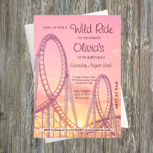 Girls Pink Rollercoaster Birthday Invitation