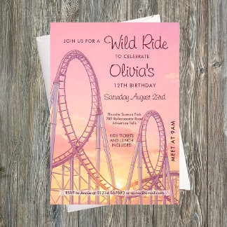 Girls Pink Rollercoaster Birthday Invitation