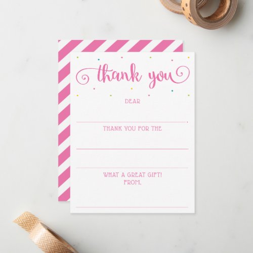 Girls Pink Script Fill In The Blank Thank You Note Card