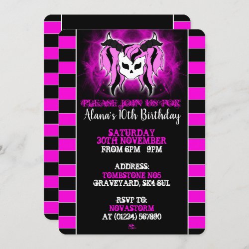 Girls Pink Skull Birthday invitations