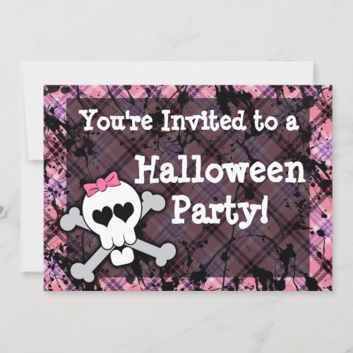 Girls Pink Skull Halloween Party Invitation