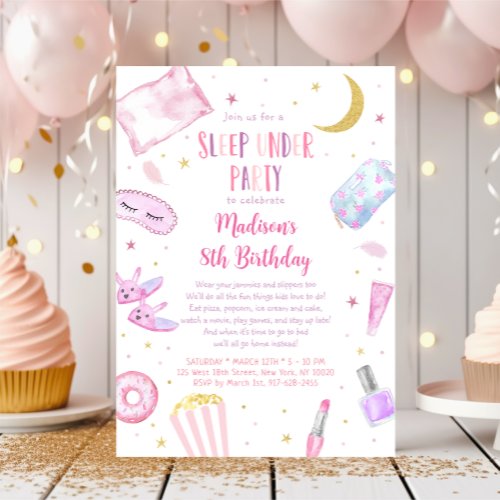 Girls Pink Sleep Under Birthday Invitation