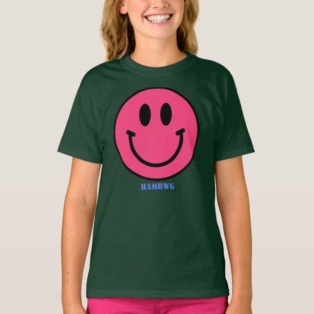 Girl's Pink Smile Face Emoji T-Shirt HAMbyWG (Front)