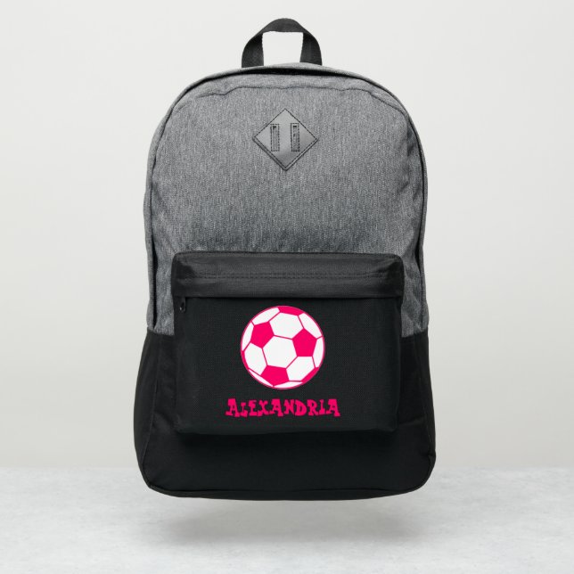 Girls Pink Soccer Ball Port Authority® Backpack (Front)