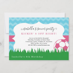 Girl's Pink Soccer Birthday Party Invitation