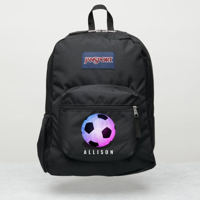 Girls Pink Soccer Sports Personalized JanSport Backpack (Front)