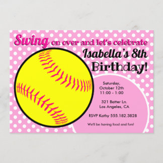 Girl's Pink Softball Birthday Party Invitation