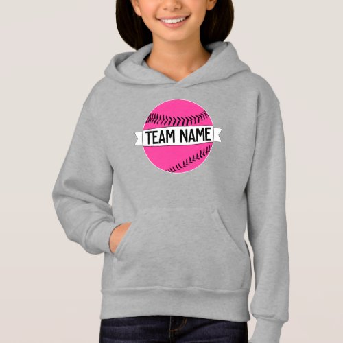 Girls Pink Softball Custom Team Name Fastpitch Hoodie