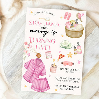 Girls Pink Spa-Jama Sleepover Birthday Invitation