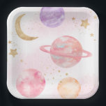 Girl's Pink Space Party Plates<br><div class="desc">Girl's Space Paper Plates
Ready to be personalized by you!</div>