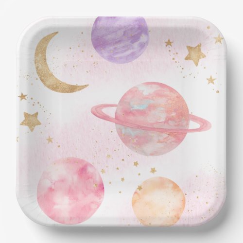 Girls Pink Space Party Plates