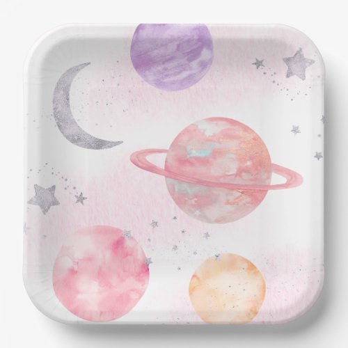 Girls Pink Space Party Plates