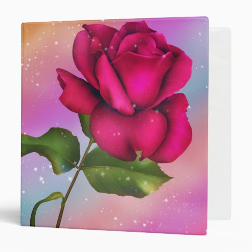 Girls Pink Sparkle Rose Rainbow Pastel  Glitter Binder