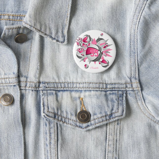 girls pink sports gifts under 10 basketballs stars button (In Situ)