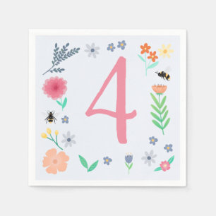 Girls Pink Spring Floral Bee Kids Birthday Napkins