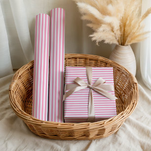 Girls Pink Striped Summer Birthday Wrapping Paper