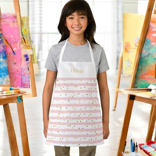 Girls Pink Stripes and Dots with Name or Monogram Apron