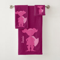 Girls Pink Superhero Silhouette Personalized Kids Bath Towel Set