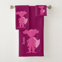 Girls Pink Superhero Silhouette Personalized Kids Bath Towel Set