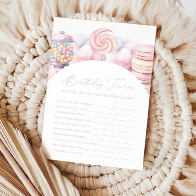 Girls' Pink Sweet One Candy 1st Birthday Trivia Note Card (Creator Uploaded)