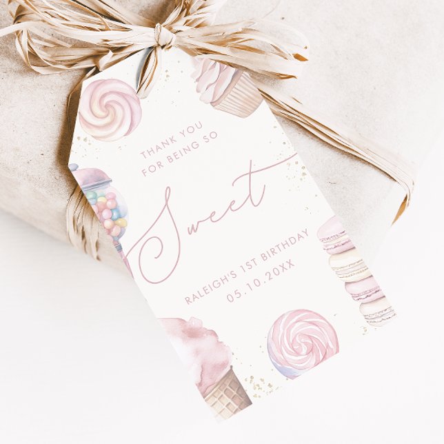 Girls' Pink Sweet One Candy Ice Cream Favor Gift Tags (Creator Uploaded)