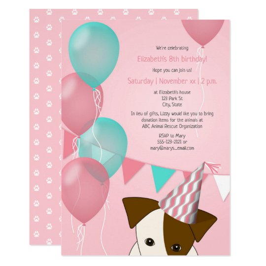 S Pink Teal Balloons Puppy Birthday Party Invitation S Pink Teal Balloons Puppy Birthday Party Invitation