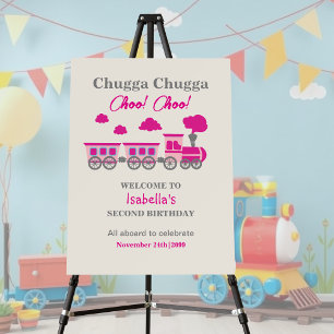 Girls Pink Train 2nd Birthday Party Foam Board