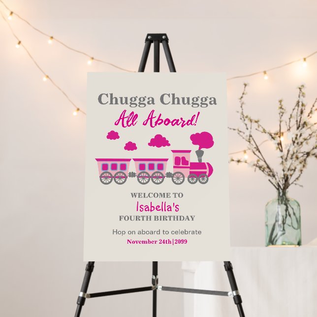 Girls Pink Train Any Age Birthday Party Foam Board (In Situ (Stand))