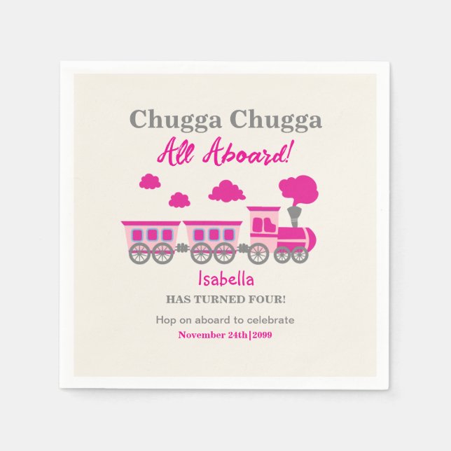 Girls Pink Train Any Age Birthday Party Napkins (Front)