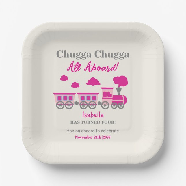 Girls Pink Train Any Age Birthday Party Paper Plates (Front)
