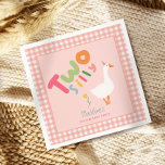 Girls Pink Two Silly Goose Second Birthday Napkins<br><div class="desc">This cute and whimsical girls 2nd birthday napkin design features a silly goose with a pink party hat,  with a gingham border,  and can be personalized with your girls name. The perfect farm design for your little one's second birthday!</div>